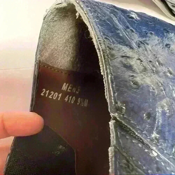 STACY ADAMS Ankle Boots Men Sz 9 1/2M Pull on Ostrict Quill Print Leather Blue - Picture 9 of 10